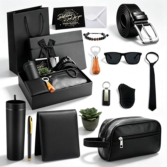 DAYUMKOU 16 Pack Items Gift Basket for Men Include Pen Bracelet Keychain | Practical Gift Sets for Men, All-in-One Set for Dad Husband Boyfriend Colleague Anniversary