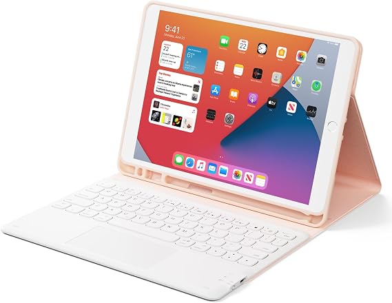 iPad 9th Generation Keyboard, iPad 8/7/Gen 10.2 Keyboard 2021/2020/2019 Model, BT Keyboard Cover, Detachable Multi-Angle Adjustment, Scratch Resistant, Durable Pencil Holder Latest Smart Round