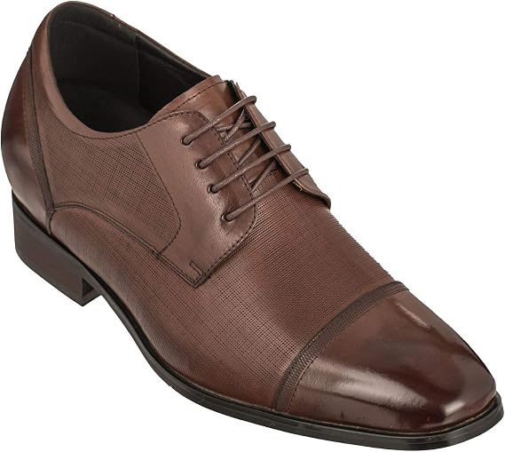 CALTO Men's Invisible Height Increasing Elevator Shoes - Dark Brown Premium Leather Lace-up Formal Oxfords - 3.2 Inches Taller - Y40551 - Size 10 D(M) US