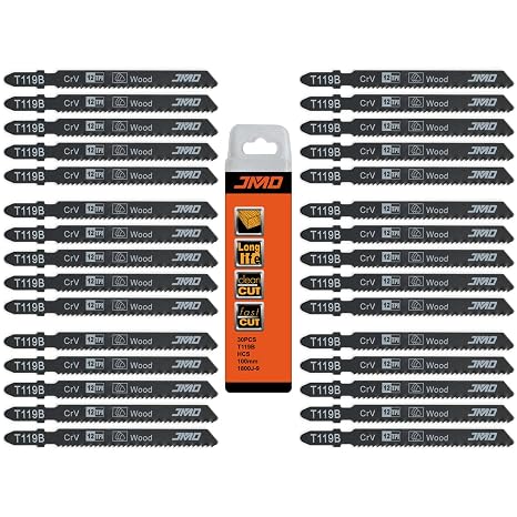 JMD 30-Piece T119B Jigsaw Blades Wood 92mm 12TPI Jig Saw Blades for Wood Cutting