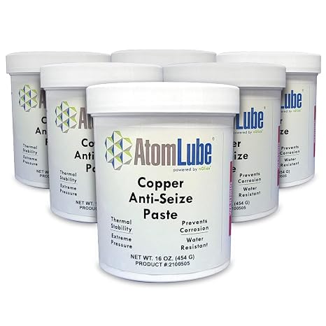 AtomLube Copper Anti-Seize Paste | High Temp Assembly Lube for Threaded Fasteners & Fittings | High-Performance Anti Rust Lubricant, 1 Pound Jar (6 Pack)