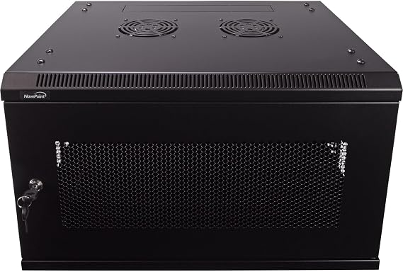 NavePoint 6U Server Rack - 17.7' Deep, Wall Mount Network Cabinet with Locking Perforated Door, 19' IT Equipment Compatible, 2 Fans, Removable Side Panels, Black