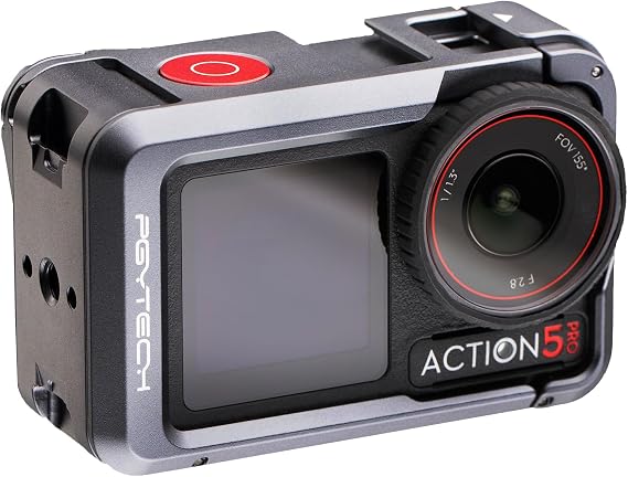 PGYTECH Camera Cage for DJI OSMO Action 5 Pro Aluminum Alloy Housing Vlogging Case Protective Frame with Magnetic Quick Release Connector, 1/4" Thread Hole, Cold Shoe for Light/Microphone Accessories