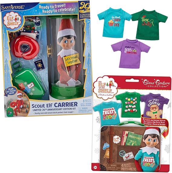 The Elf on the Shelf: Carrier Bundle - 20th Anniversary Carrier, Sweet Treat Tees, and Elf Mates Shirts