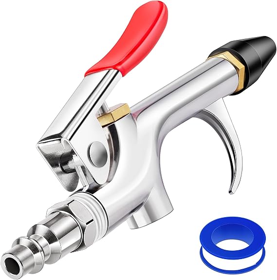 4PCS Air Blow Gun Kit, 2-Way, 1/4 IN Quick Fitting with Rubber Tip | Delivers Stable High-Pressure Airflow for Dust Cleaning, Water Removal and Inflation in Garages, Workshops and Home Projects