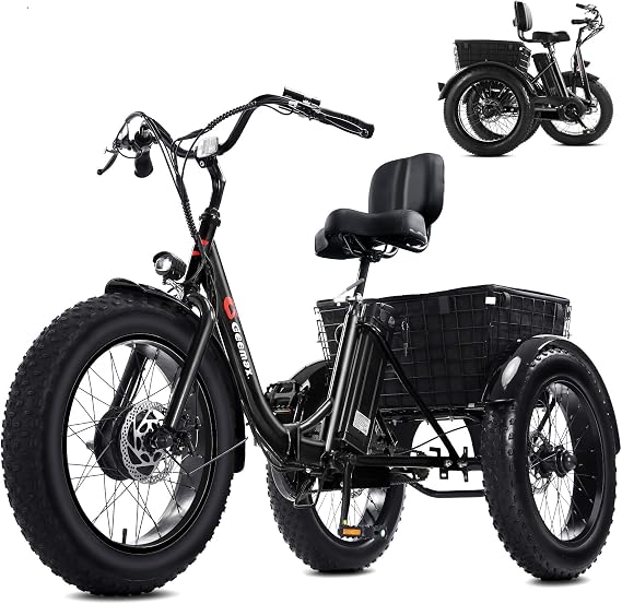 Geemax Electric Tricycle for Adults, 20" x 4.0 Fat Tire Electric Trike, Peak 750W 15MPH 36V 13Ah Lithium Battery UL Certified, Premium 80% Assembled Foldable 3 Wheel Electric Bicycle, Black