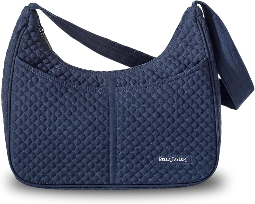 Bella Taylor Blakely, Quilted Shoulder Bag for Women | Lightweight, 5-pocket small quilted hobo bag, secure top zipper, machine washable, spacious design, quality construction