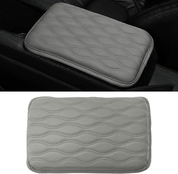 Car Center Console Pad, 12.6"9.8" Comfortable PU Leather Car Armrest Seat Box Cushion Pad, Thickened Waterproof Vehicle Arm Rest Cover Protector, Universal Interior Car Accessories (Gray)