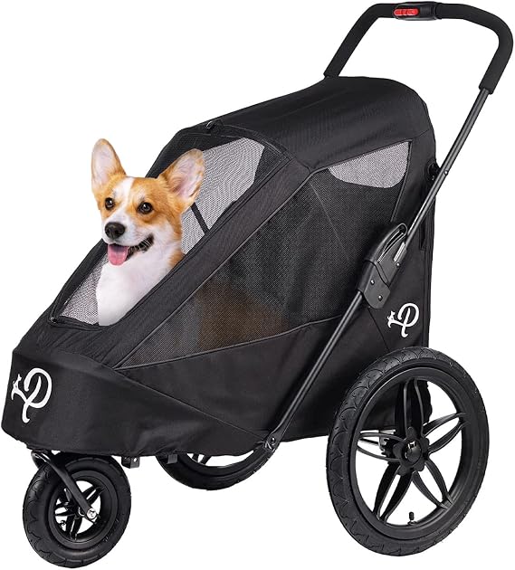 Petique Breeze Jogger, Dog Cart for Medium Size Pets, Ventilated Pet Stroller for Cats & Dogs, Black, 37" L X 23.5" W X 39" H - Front Tires 8.5", Rear Tires 16"