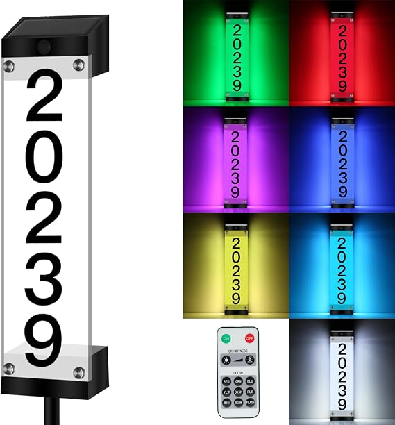 Solar House Numbers for Outside, Address Signs for Yard with Stake