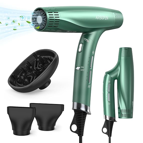 Compact Negative Ion Hair Dryer, Lightweight and Foldable with Diffuser, High Speed and Fast Drying for All Hair Types