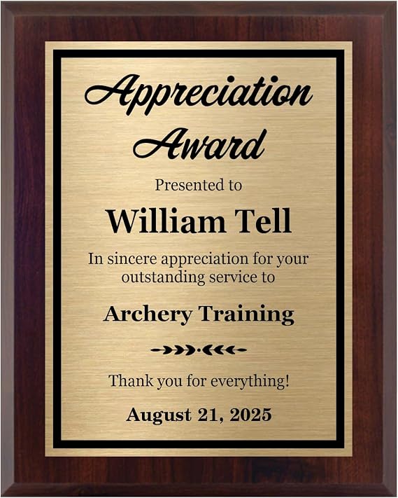 Appreciation Award Plaque Customizable 8x10 - Personalized Awards and Trophies for Employee Recognition - Custom Plaques with Your Text - Customize Now!