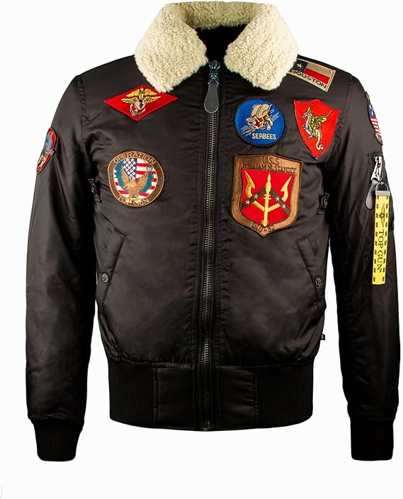 TOP GUN Official B-15 Mens Flight Bomber Jacket with Patches