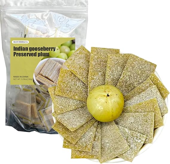 BAYUEDEGUA-Indian gooseberry&Preserved plum 150g/5.29oz Salty and sweet Asian candied fruit slices, individually packaged, casual snacks and fruit snacks for TV shows, afternoon tea for office gatherings.