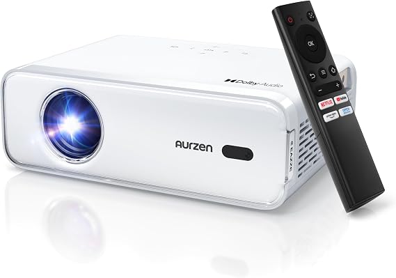 Aurzen EAZZE D1 Projector for Home Use Smart TV with OS Included, Auto Focus, Ceiling Projection, YouTube, Prime Video, Netflix Official Certified, Native 1080P, 4K Compatible, 200ANSI Quiet