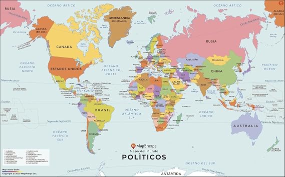 World Map with Countries in Spanish - 36 x 22 inch Poster - Front Lamination