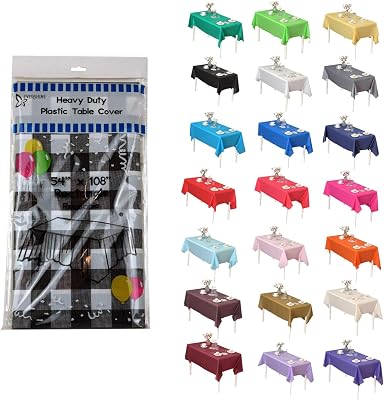 Evershine Case of 48 Pack Bulk Heavy Duty Black Checkered Rectangle 54 X 108 Plastic Table Covers Tablecloth Reusable Rectangle 54 X 108, Black Checkered