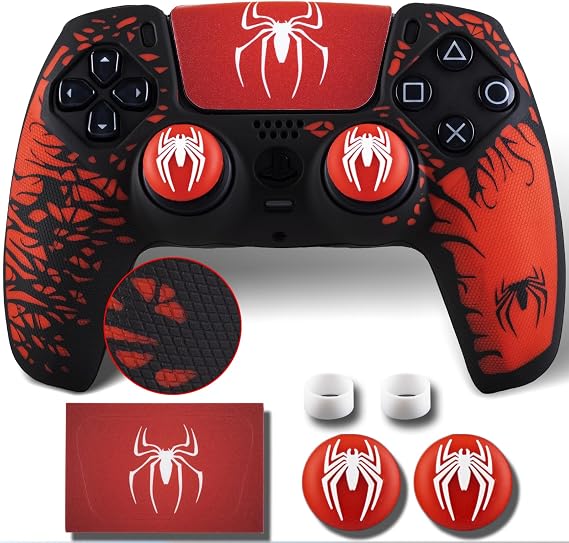 Non-Slip Silicone Cover for PS5 Controller with Thumbstick Caps * 2 & Sticker * 1 Dark Spider