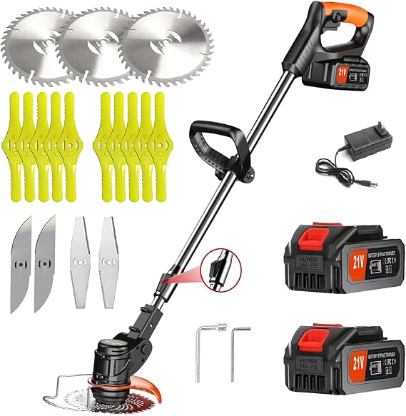 Electric Weed Wacker Cordless Eater 2 Battery, 4-in-1 Multifunctional 21V Grass Trimmer Lawn Tool Cordless Cutter Mower with Adjustable Shaft & Head for Yard and Lawn Care (Black)