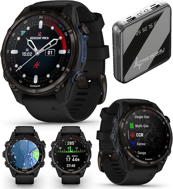 Garmin Descent Mk3 & Mk3i 51 mm & 43 mm, Titanium Dive Computer - Extra-Long Strap | Up to 25 Days Battery Life, AMOLED Display, GPS Smartwatch & Gift Bundle (010-02753-10)