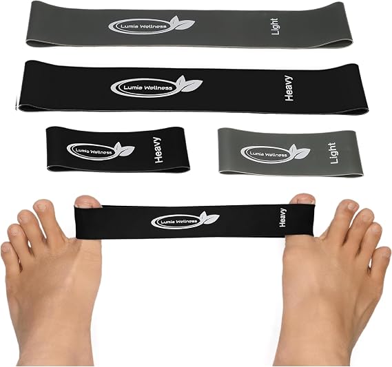 Toe Bands, Mini Latex Bands for Exercise & Stretch, Bunion Correction, Toe, Foot, Ankle Strengthening, Toe Spacers for Hallus Valgus (4 Bands)