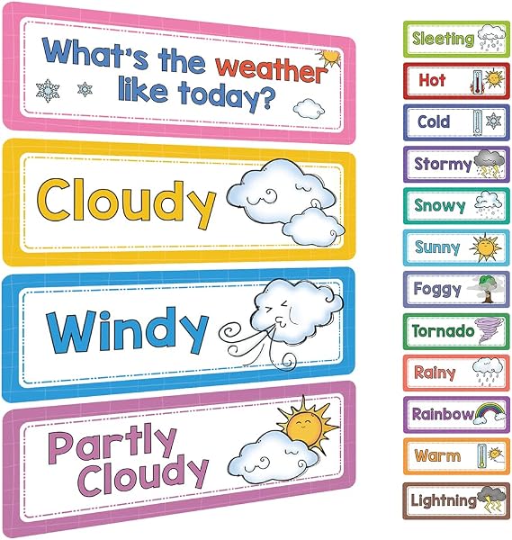 Lachilly 16 Pcs Weather Flash Cards, Headers Subject Titles for Bulletin Board Classroom, Montessori Learning Cards, Kids Educational Toys Kindergarten Teacher Teaching Aids