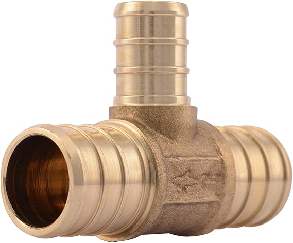 SharkBite 3/4 Inch x 3/4 Inch x 1/2 Inch Crimp Reducing Tee, Brass Plumbing Fitting, PEX Pipe, PE-RT, UC412LFA