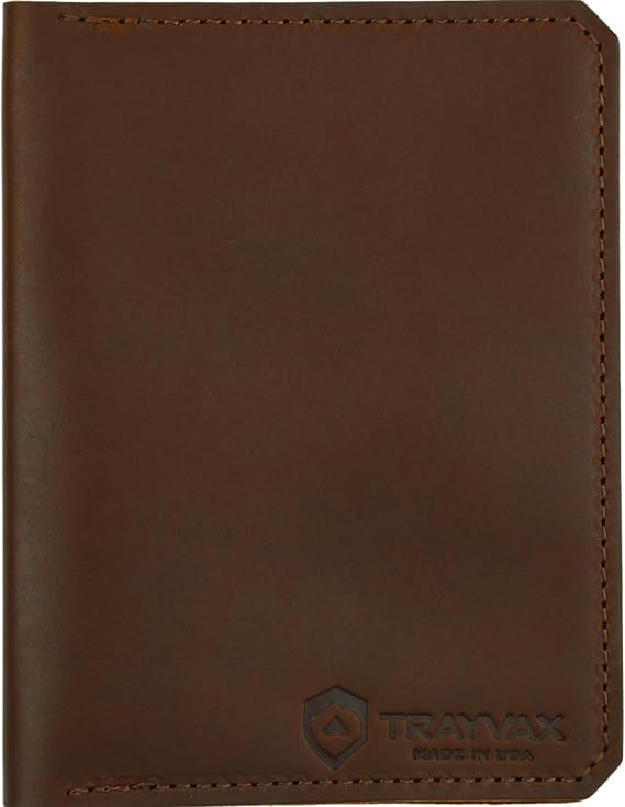Trayvax Explorer Passport Holder, Small Leather Travel Wallet with Credit Card Slots and Cash Sleeve for Men and Women, Brown