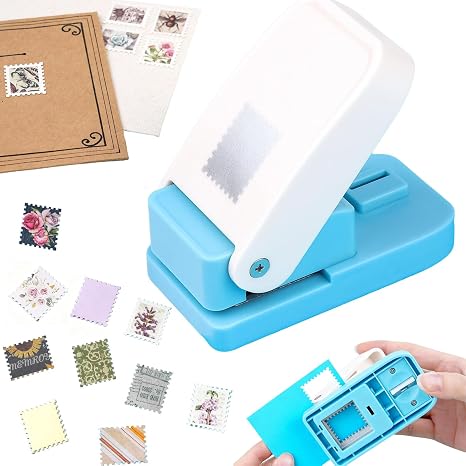 Stamp Paper Punch | Rectangular Postage Stamp Shape Craft Hole Punches | Portable Lever Action Craft Punch | Scalloped Edge Rectangle Handmade Hole Puncher for Paper Crafting Scrapbooking DIY Crafts