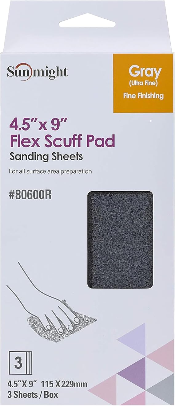 Flex Scuff Pads for Paint Prep & Finishing Polish Retail Pack 4.5" x 9" - Gray 80600R - Aluminum Oxide - Hand Polishing Pad for Auto, Marine, Aerospace - 3 Ultra Fine Polish Sheets