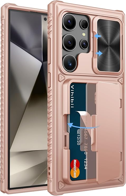 Vihibii for Samsung Galaxy S24 Ultra Case Wallet, Card Holder, Rose Gold