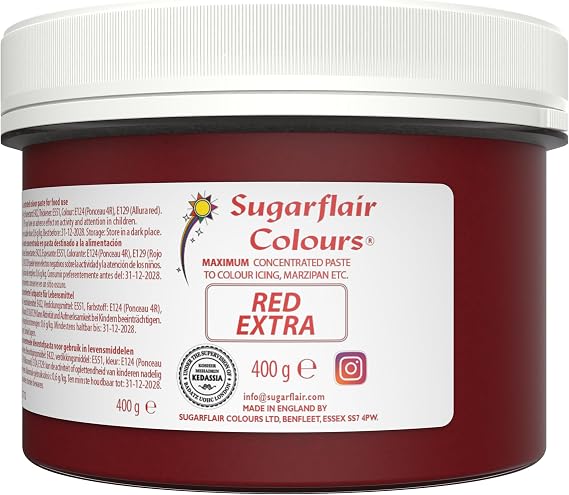 Sugarflair BULK 400 gram Concentrated Food Colour Paste Gel Cake Decorating. Red Green Yellow Pink Blue Black (Red Extra)