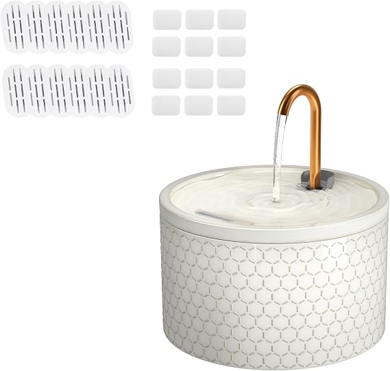 MISFANS Cearmic Cat Water Fountain with 12 Packs Cat Water Fountain Filters