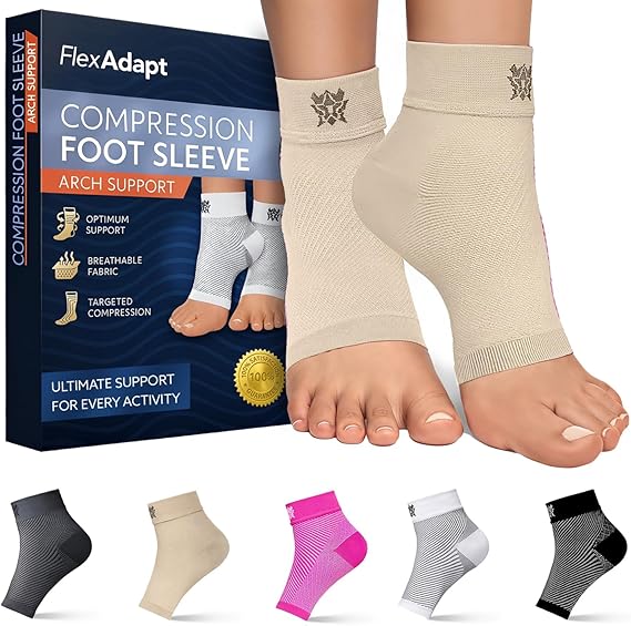Compression Socks for Plantar Fasciitis & Achilles Tendonitis Relief Pair of Ankle Compression Sleeves for Foot Swelling, Heel Spurs, Pain & Fatigue Comfortable Arch Support Brace for Daily Use (Nude, Large)