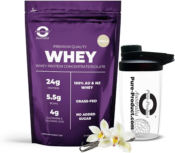 Pure-Product Australia Whey Protein Isolate & Concentrate - Protein Powder Vanilla 2 kilograms with Glass Shaker