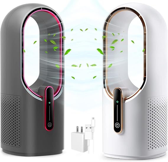 KONSIDEN Desk Fan Bladeless, 11.8 Inch Office Fan Small, Quiet, 3 Speed Adjustment, Touch Control, Easy to Clean, Desk Fans Small Quiet, Ideal for Office, Living Room, Bedroom