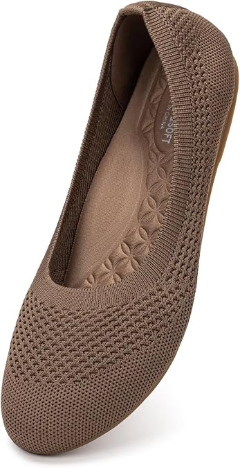 Frank Mully Women's Wide Width Flats Ballet Flats Round Toe Knit Flat Shoes with Arch Support Wide Toe Box
