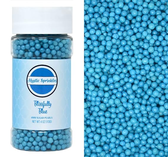Mystic Sprinkles 4mm Sugar Pearls 4oz Bottles (Blissfully Blue 4mm Sugar Pearls 4oz)