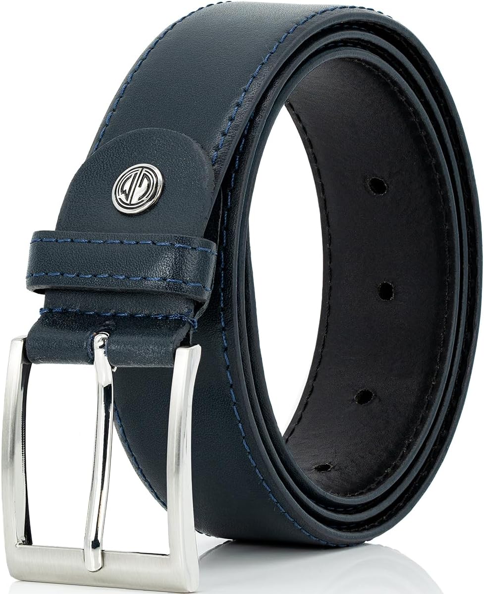 LINDENMANN Mens Leather Belt 35 mm Wide Belt Mens Full Leather Belt Marine