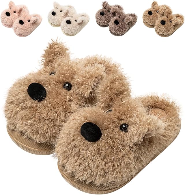 Drecage Big Kids Slippers for Boys Girls Winter Warm Cute Dog House Shoes Fuzzy Fun Cartoon Indoor Bedroom Footwear