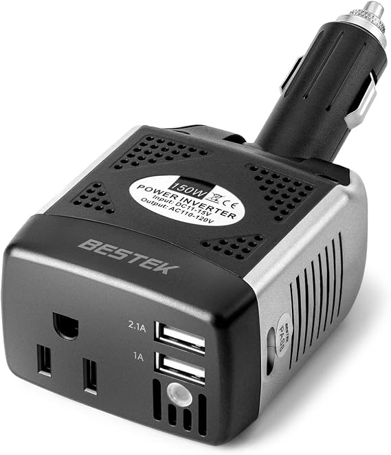 BESTEK 150W Power Inverter 12V to 110V, 3.1A Dual USB Car Charger