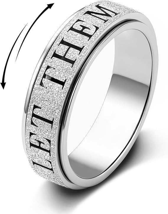 Fidget Toys Adults Anxiety Ring for Women: Fidget Spinner Cute Let Them Symbol Thumb Ring Stainless Steel Silver Size 8 (Silver-LET Them, 8)