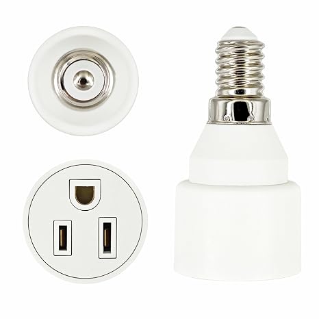 Value Pack E14 to US 3-Prong Outlet Adapter - Light Bulb Socket Converter, Polarized, Fireproof ABS, Compact White Design, 2 Pcs Per Pack