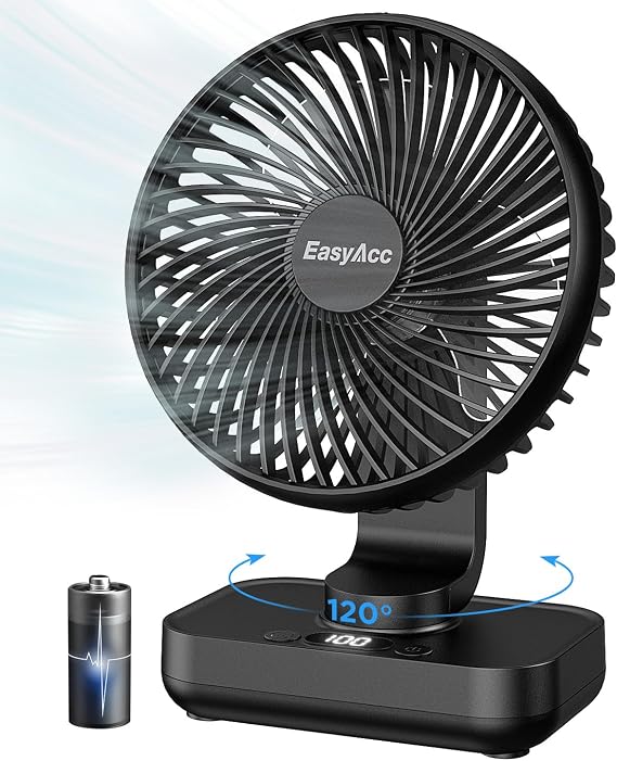 EasyAcc Small Oscillating Fan with 4000 Capacity, 5-23H Runtime, Rechargeable Desktop Air Circulation Fan with 4 Speeds for Home and Office