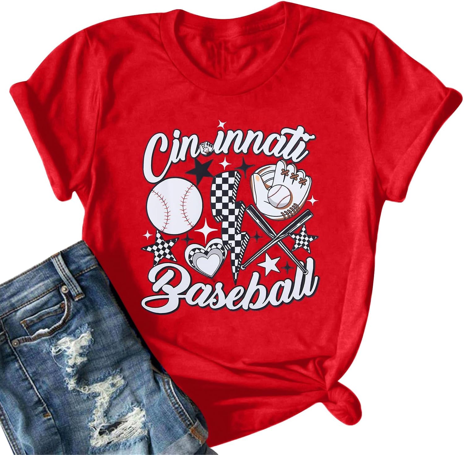 ALLTB Baseball Shirt for Women Baseball Mom Shirt Baseball Heart Graphic Tee Game Day Short Sleeve Tops
