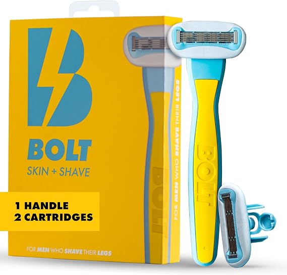 Bolt Skin + Shave Bolt Performance Razor 男性用 脚剃り用 - 人間工学に基づいた亜鉛合金デザイン アロエ&ビタミンEを含む5枚刃カートリッジ 優れたグリップ フィンランドでデザイン - カートリッジ2個付き