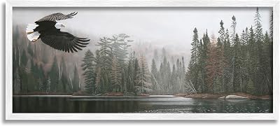 Stupell Industries Eagle Soaring Over Lake White Framed Giclee Art Design by Clinton Jammer