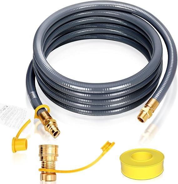 24FT 30FT 50FT 75FT 3/4" ID Natural Gas Hose, 3/4" ID Natural Gas Hose with Quick Connect Fittings for NG/LP Propane Appliances, Grill,Patio Heaters,Generators, Indoors & Outdoors CSA Certified