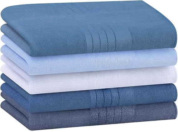 Handkerchiefs for Men, Soft Cotton Blue Stripe Mens Handkerchiefs | Pocket Square for Men, Re-Usable & Machine Washable, Durable & Absorbent, Soft to Touch, Hankies Gift for Him