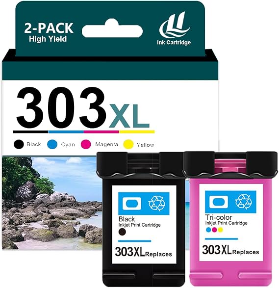 Compatible for HP 303XL Ink Cartridge Combo Pack Replacement for 303 XL Cartridges Fit for HP Envy Photo 6222 6230 6232 6234 6252 6255 6258 7120 7130 7132 Printers (1 Black, 1 Tricolor)